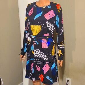 Shein Long Sleeve Abstract Dress